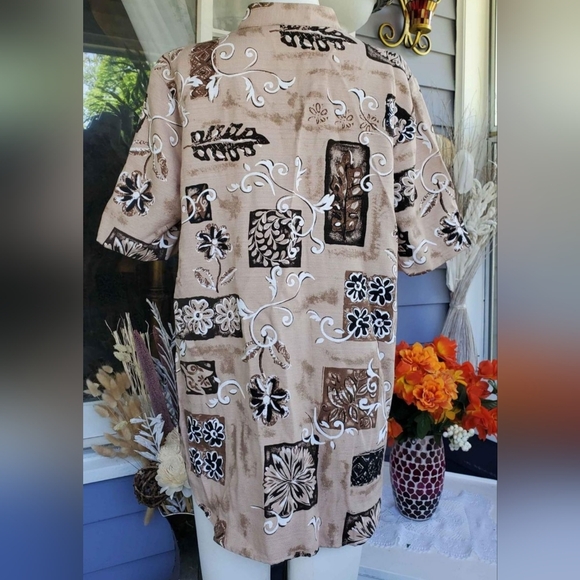 VTG Maggie Barnes Brown Tan Floral Two Fer Tunic Top Shirt Blouse - Picture 6 of 9